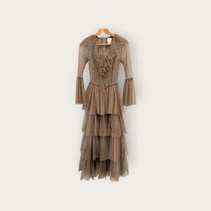 Limited Edition Sandra Mansour x H&M Brown Polka Dot Ruffle Tulle Dress XS